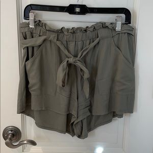 Army green tie shorts